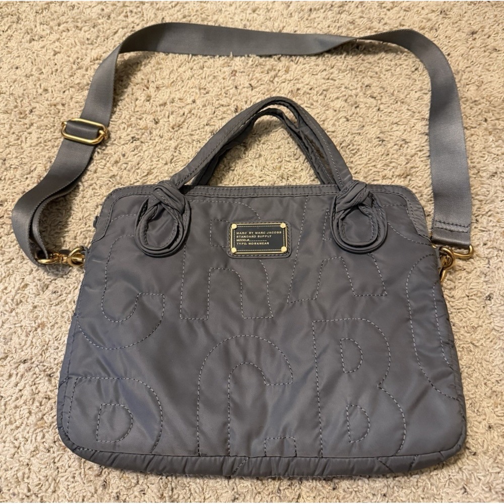 Marc By Marc Jacobs Workwear Laptop Bag Padded Grey Large 13" Quilted